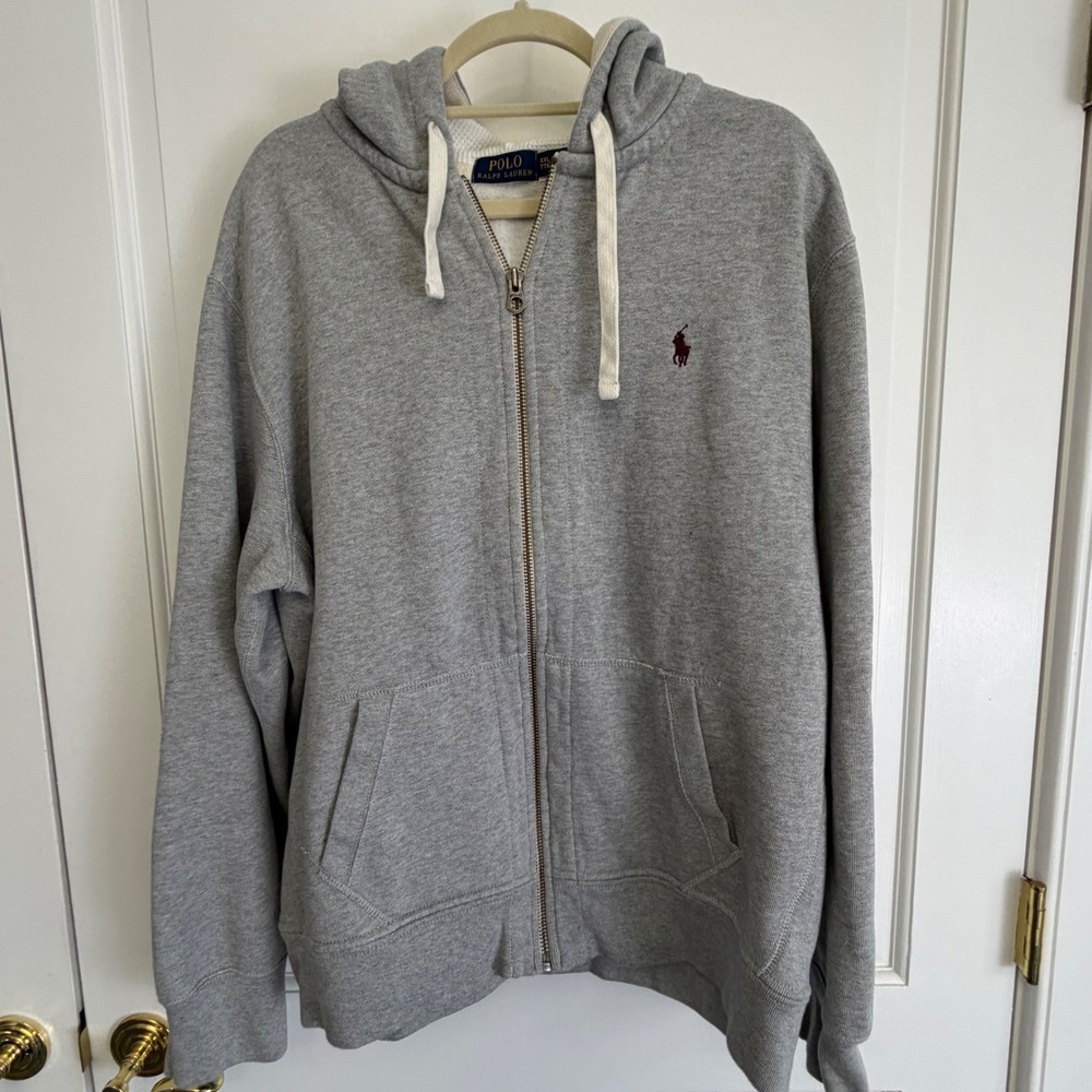 Polo Ralph Lauren Full Zip Hoodie Mens XXL Heather Grey Waffle Lined Hood Pony
